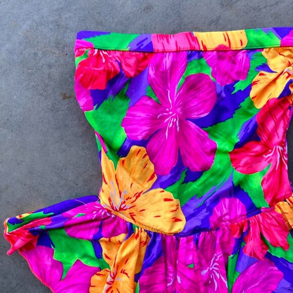 90s vintage blue and green bikini set with a Hawaiian print - Picture 2 of 8